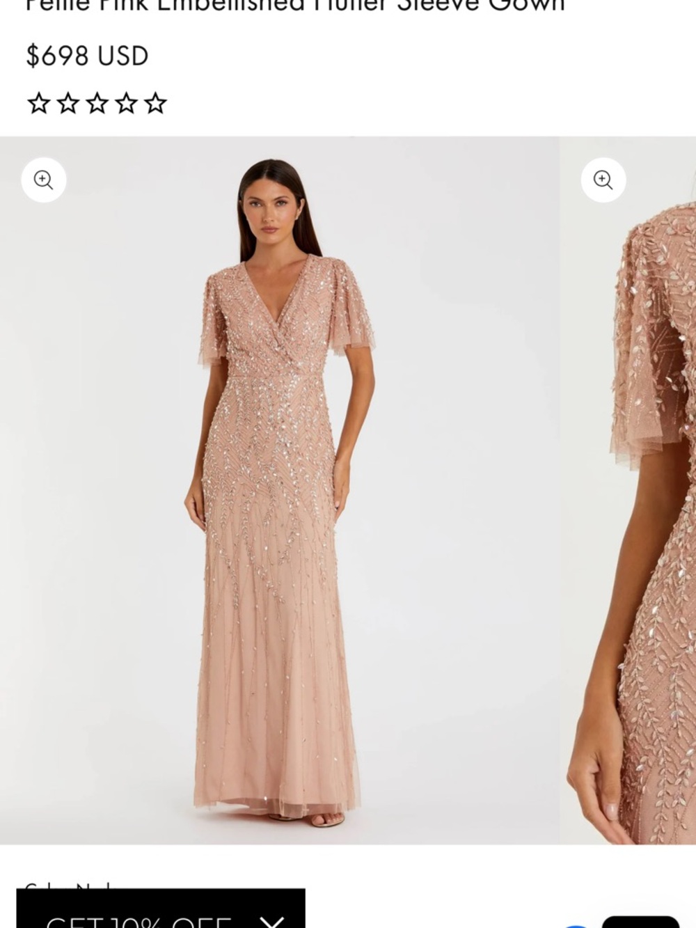 Embellished Flutter Sleeve Gown - Blush